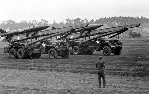 Hanau: Honest John rocket at a military parade of the US Army in