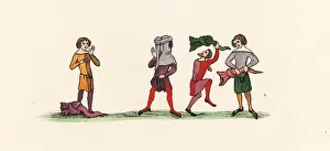 Strutt: Hoodman blind, or blind man's buff, 14th century