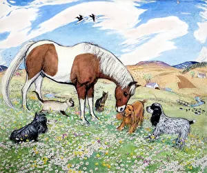 Pastels: Horse with Dogs and Cats