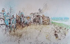 Horse-drawn ammunition column and artillery towed