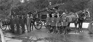 Southgate: Horse-drawn fire engine with crew, Southgate, North London