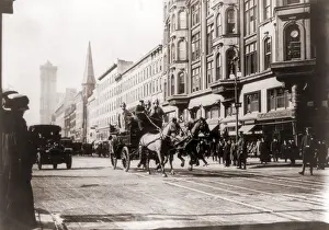 Shirtwaist: Horse-drawn fire engines in street, on their ?