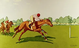 Jockeys: Horses and jockeys racing towards the finishing post
