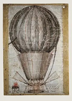 Globes: Hot-air balloon from 18th century. Drawing