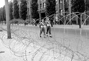 Barbwire: House of Broadcasting in Berlin sealed off by British troops