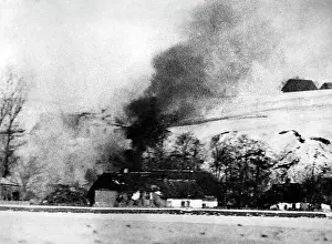 Antiaircraft: A house on the Eastern Front that was set on fire, 1945