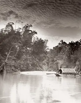 Houseboat: Houseboat on a river, Ceylon, Sri Lanka