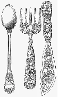 Allegoric: household, vessels, fish knife, fork, spoon