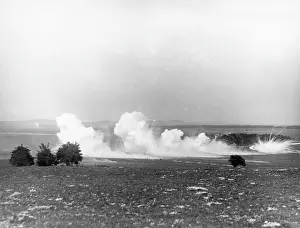 Bursting: Howitzer smoke barrage, Salisbury Plain, WW1