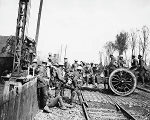 Towed: Howitzer towed by lorry near Merris, France, WW1
