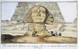 Memphis: Huge head of Sphinx, seen from the front. It is