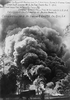 Hydrocarbons: Huge oil gusher fire billows a monstrous column