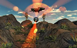 Spaceflight: Human astronaut explorers exploring an exoplanets surface