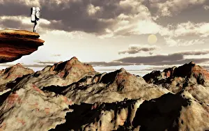 Loneliness: A human astronaut exploring an alien world
