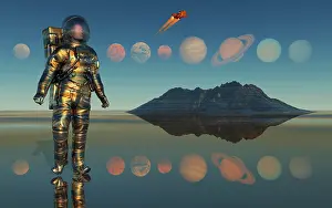 Solar: A human astronaut exploring our solar system of planets