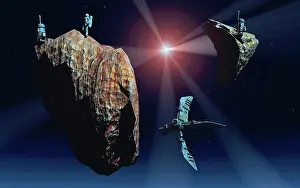 Spaceflight: A human astronaut surveying asteroids for metals