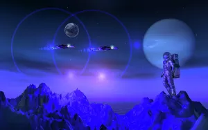 Spacecraft: A human astronaut surveying an exoplanet