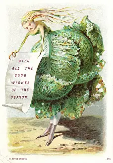 Cabbages: Humanised cabbage on a Christmas card