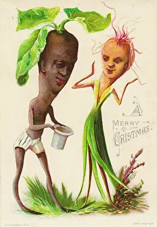 Rothe: Humanised vegetable couple on a Christmas card