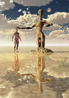 Humanoid: Humanoid AI figure in communication with reptilian alien