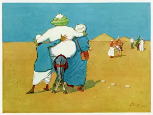 Obese: Humorous overweight tourist on a donkey