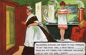 Modesty: Humorous postcard - Old Mother Hubbard