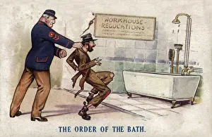 Pushed: Humorous postcard - Workhouse Tramp gets the Order of the B