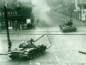 Repression: Hungarian uprising, October 1956. Soviet tanks