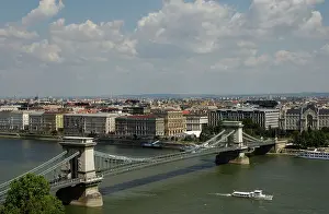 Suspension: HUNGARY. BUDAPEST. View of Chain Bridge over Danube river