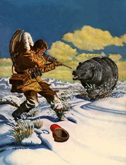Rapidly: Hunter Aims at Bear
