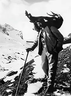 Engadine: Hunter at chamois hunting, 1936