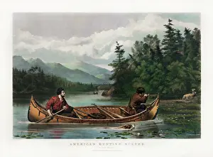 Transformation: Two hunters in a canoe, with one paddling and