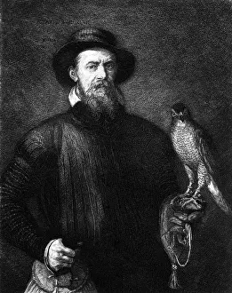 Gyrfalcon: hunting, falconry, The Falconer etching by Wilhelm