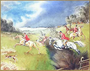 The Medici Society Ltd.: Hunting scene with horses and hounds