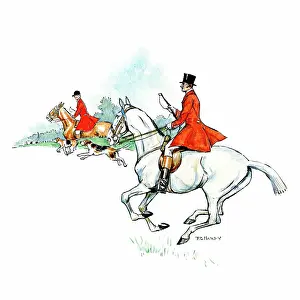 Huntsmen: Hunting scene with two huntsmen and dogs