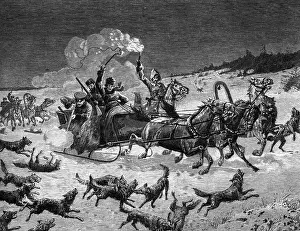 Hordes: hunting, wolves, Russia, after drawing by Rudolf