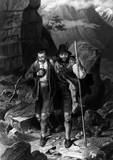Chamois: hunting, The Wounded Hunter, steel engraving