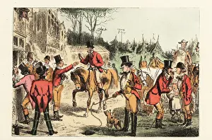 Trappers: A huntsman in hunting pinks joins others drinking