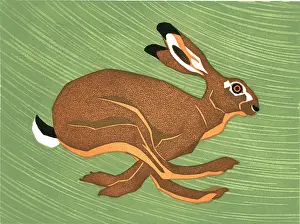 Hurry: Hurry Hare - Linocut print by Robert Gillmor