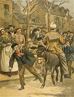 Slapped: HUSBAND ON DONKEY 1900