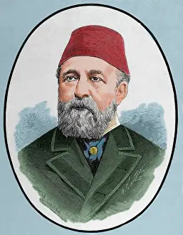 Hussein: Hussein Sermed Affendi (1830-1886). Turkish diplomat. Engrav