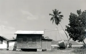 Digue: Hut, boat and trees, La Digue, Seychelles