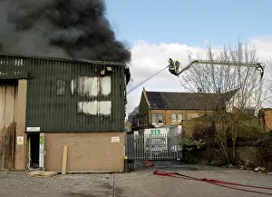 Penge: A hydraulic lift in action at scene of fire, Penge