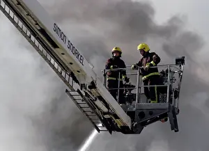 Penge: A hydraulic lift in action at scene of fire, Penge
