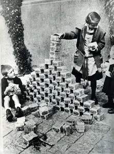 Value: Hyperinflation of German currency, 1923. The depreciation
