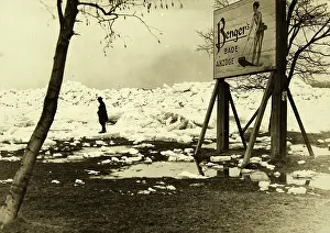 Jams: Ice jam at the Vienna Danube with a poster