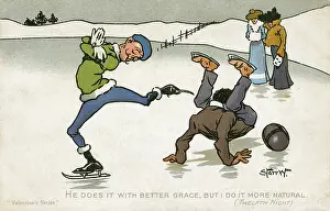 Tumbling: Two ice skaters - one falling over