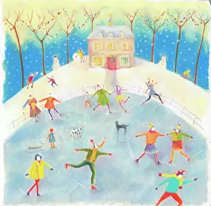 Snowmen: Ice skating scene