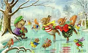Racey: Ice skating scene with rabbits, squirrels etc