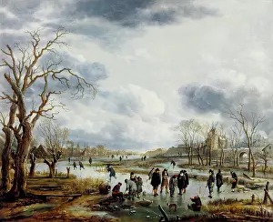 Neer: Ice skating in winter, Art van der Neer